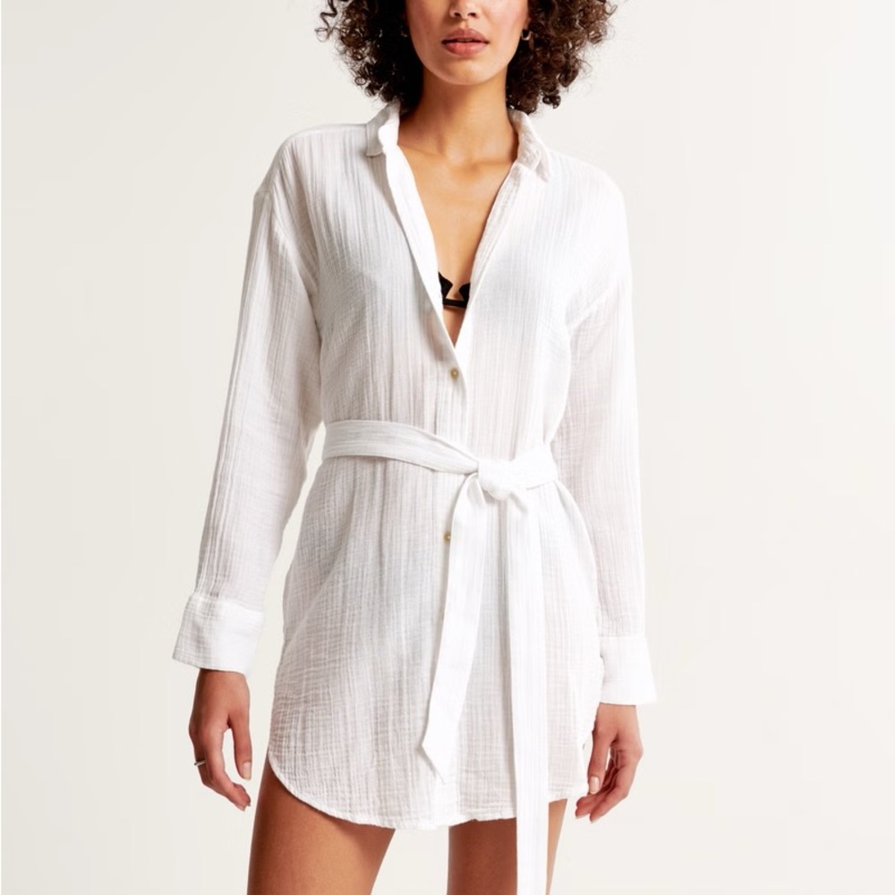 Abercrombie and Fitch White Mini Gauzy Beach Swim Cover Up Dress